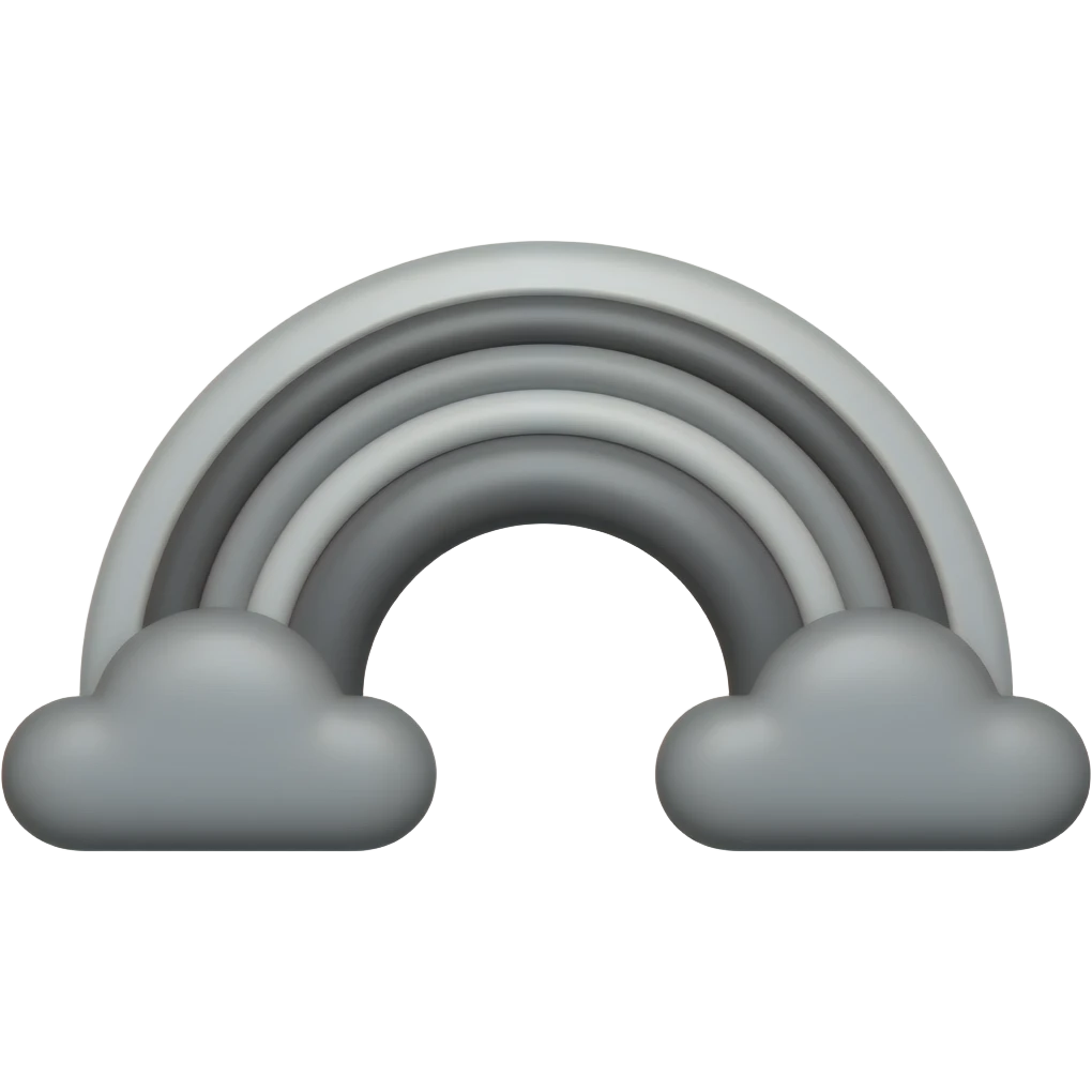 Rainbow emoji but entirely grayscale, with black clouds on both ends of the rainbow emoji