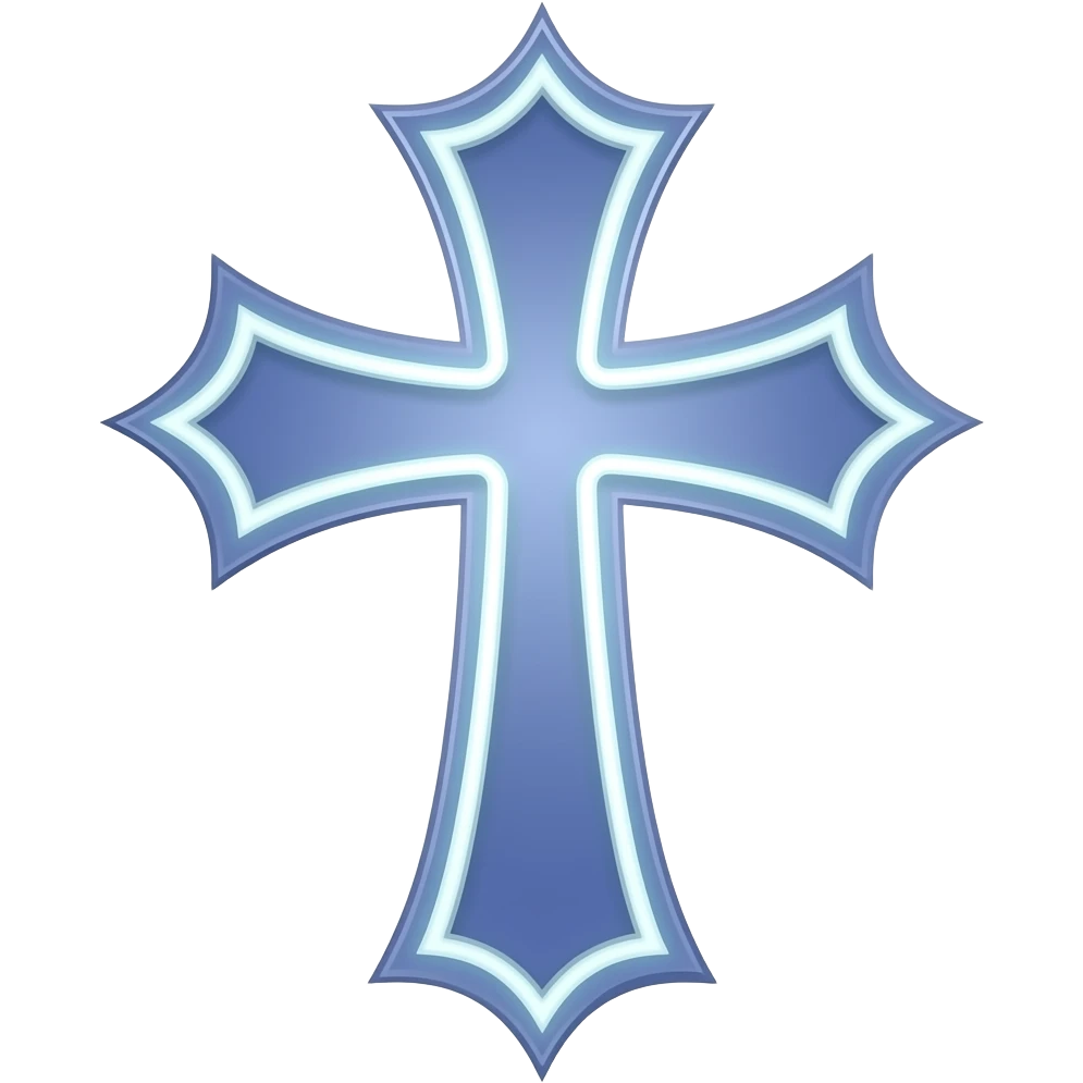Periwinkle thin christian cross edgy design with neon white border emoji
