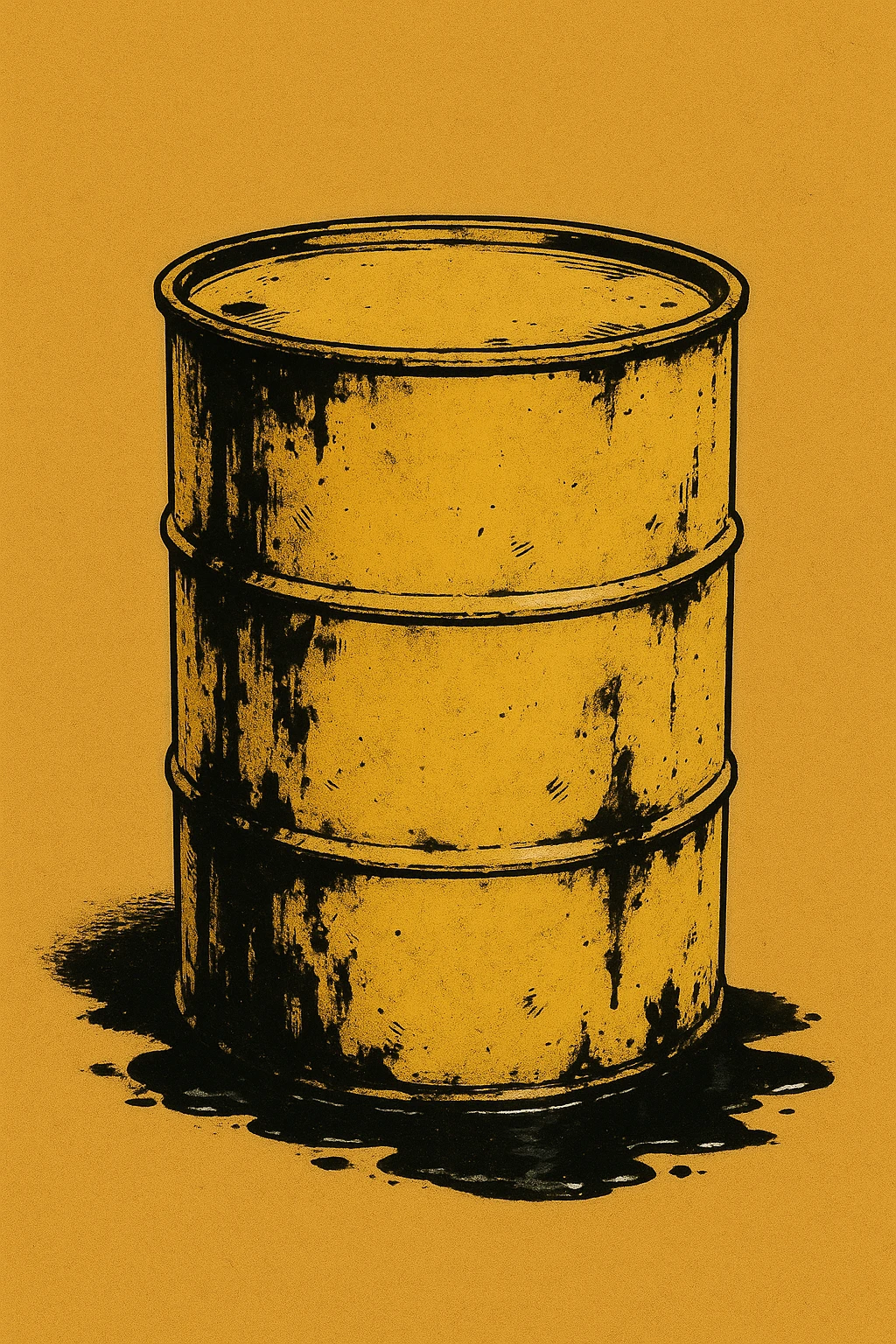 Сгенерируй мне темно желтую бочку чуть чуть прям испачканную нефтью в стиле японского комикса на однородном фоне. Она должна .смотреться ебать как стильно. Без рисунка капли.  emoji