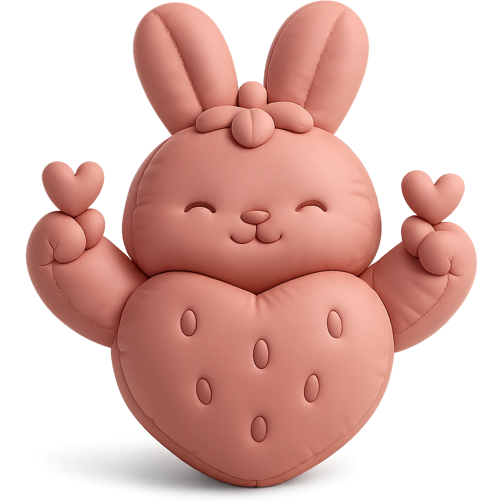 strawberry bunny making finger hearts, cushion style emoji