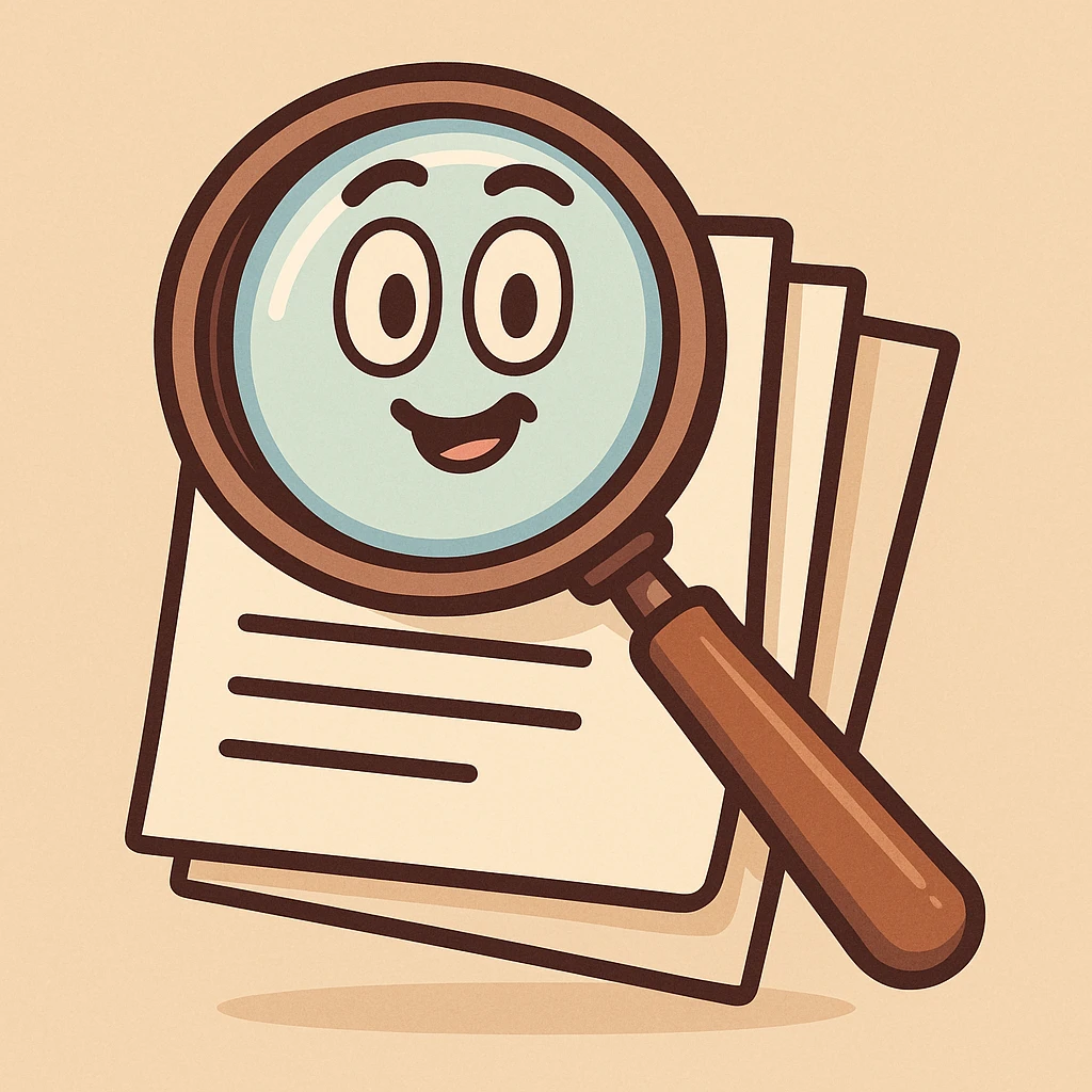 A magnifying glass hovering over a stack of papers, symbolizing searchable document, clean modern icon style emoji