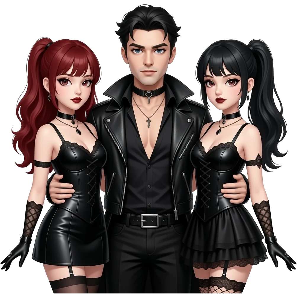 One sexy gothic man holding two gothic sexy woman on either side of him emoji