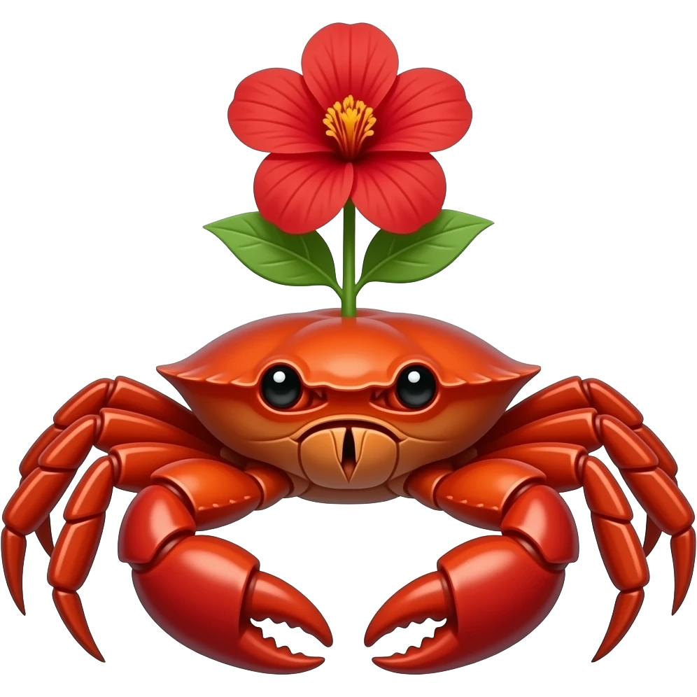 A red crab with a red flower growing on its back on its back red eyes facing forward emoji