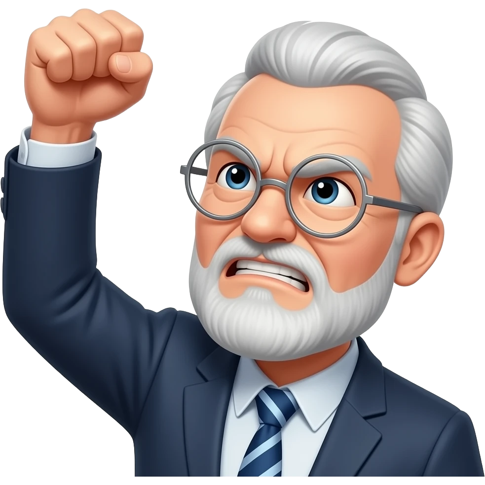 Angry old man with silver round glasses shaking his fist at the sky emoji