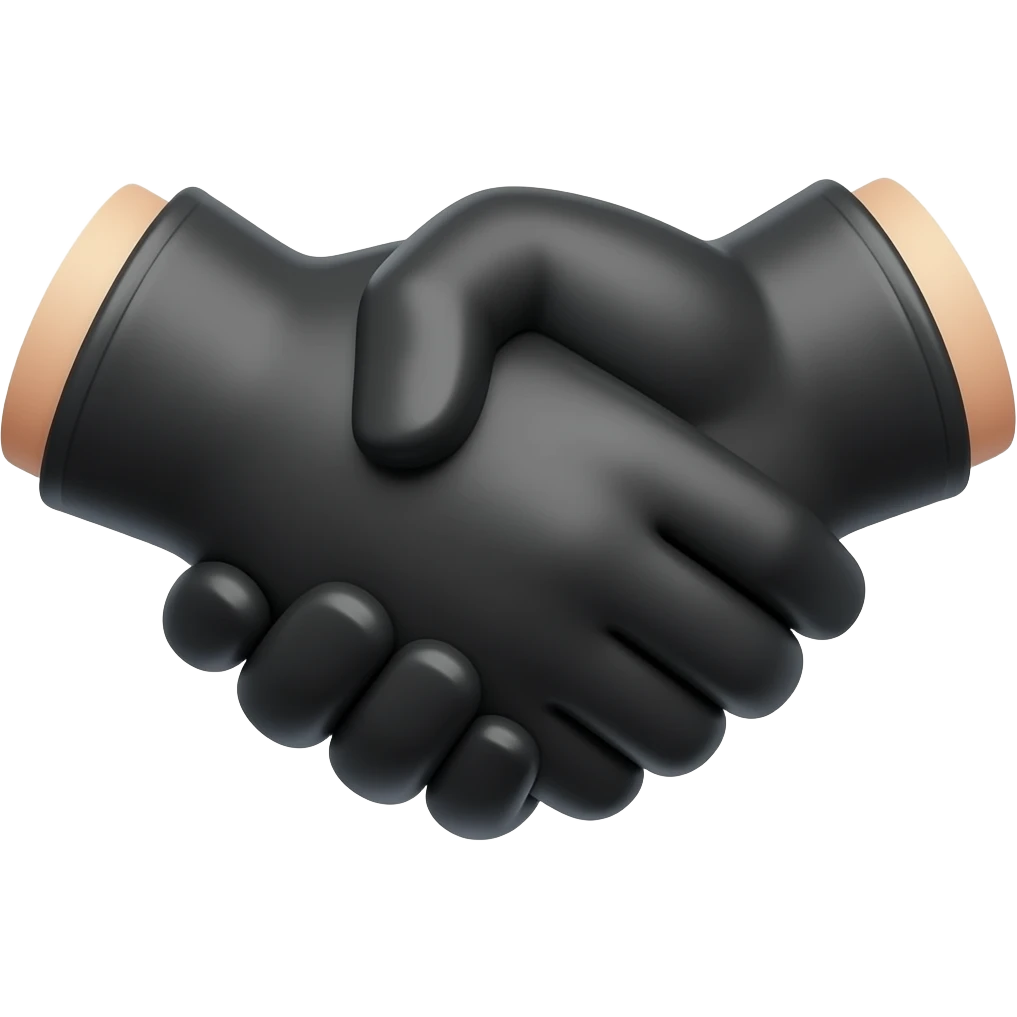 Simplistic 2d  handshake emoji with both black gloves, no 3d emoji