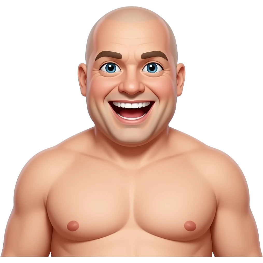 fat very fatshirtless bald man with huge manboobs laughing emoji