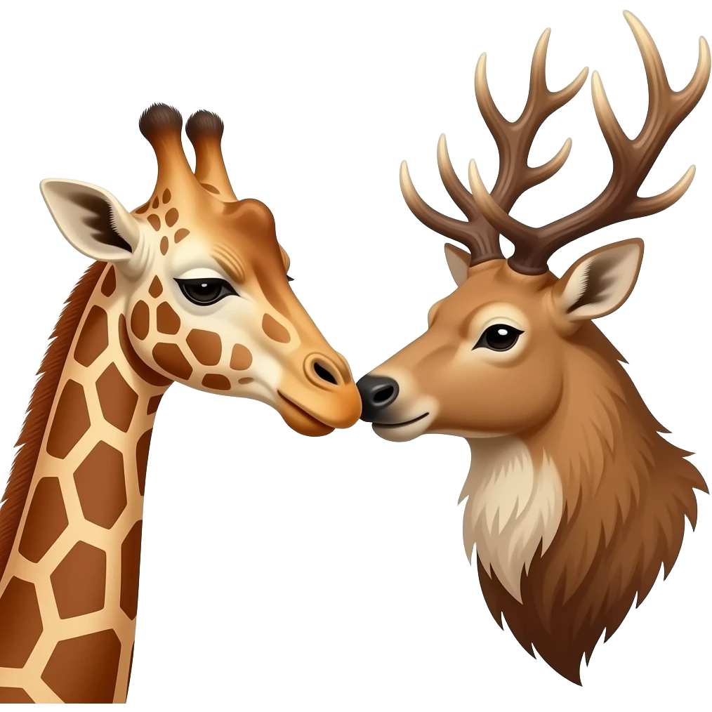 Einfacher Giraffenkopf und Elchkopf küssen sich emoji