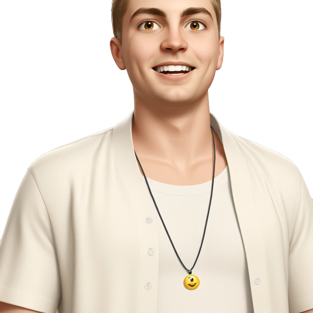 smiling boy in open shirt emoji