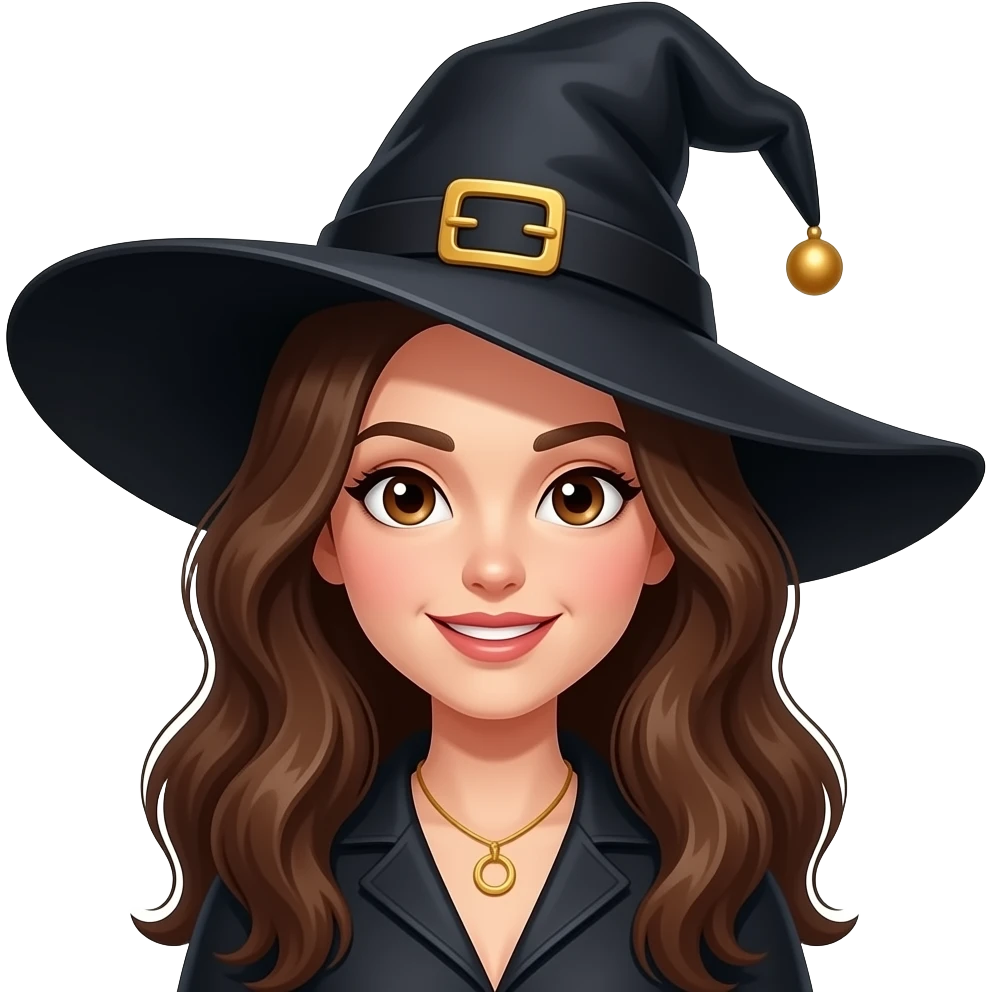 A beautiful brunette witch with brown eyes emoji