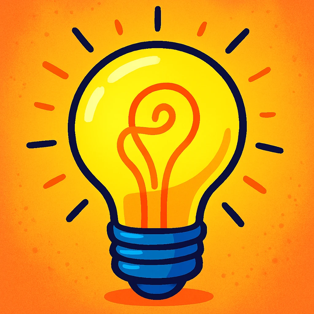a lightbulb with a swirling filament, glowing, vibrant cartoon style emoji