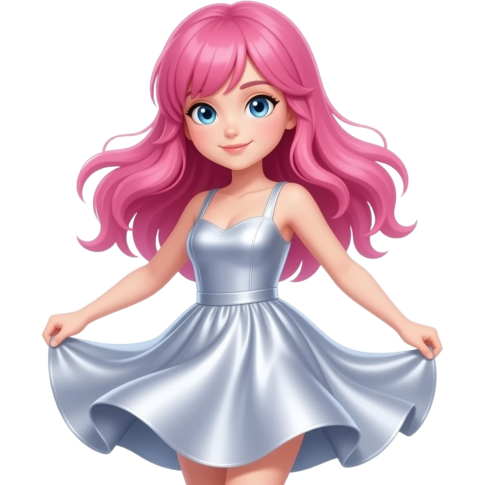 Girl with pink hair and blue eyes dancing emoji