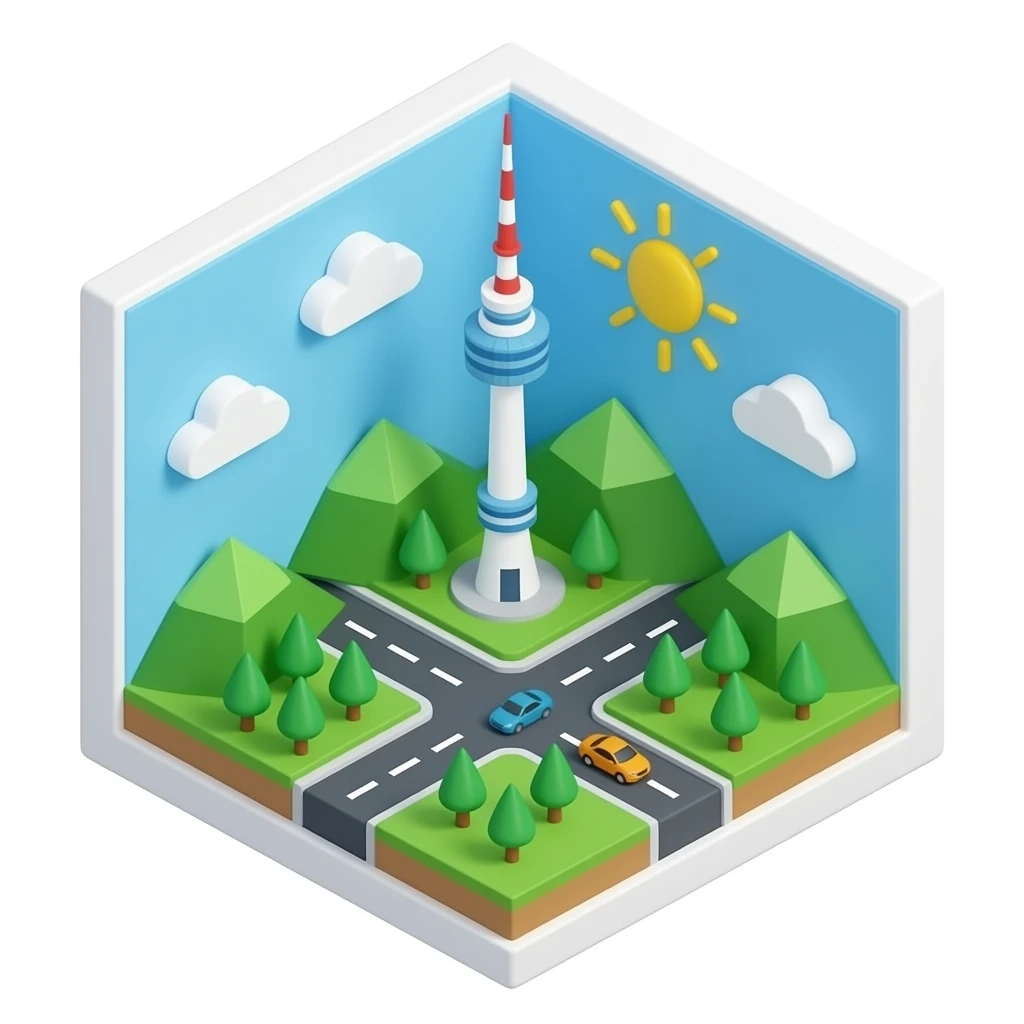 seoul tower 3d isometric miniature emoji