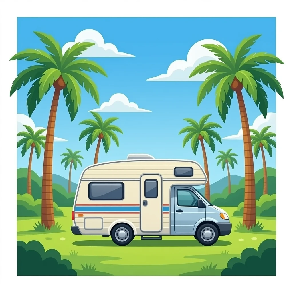 caravan trip and palm tree emoji