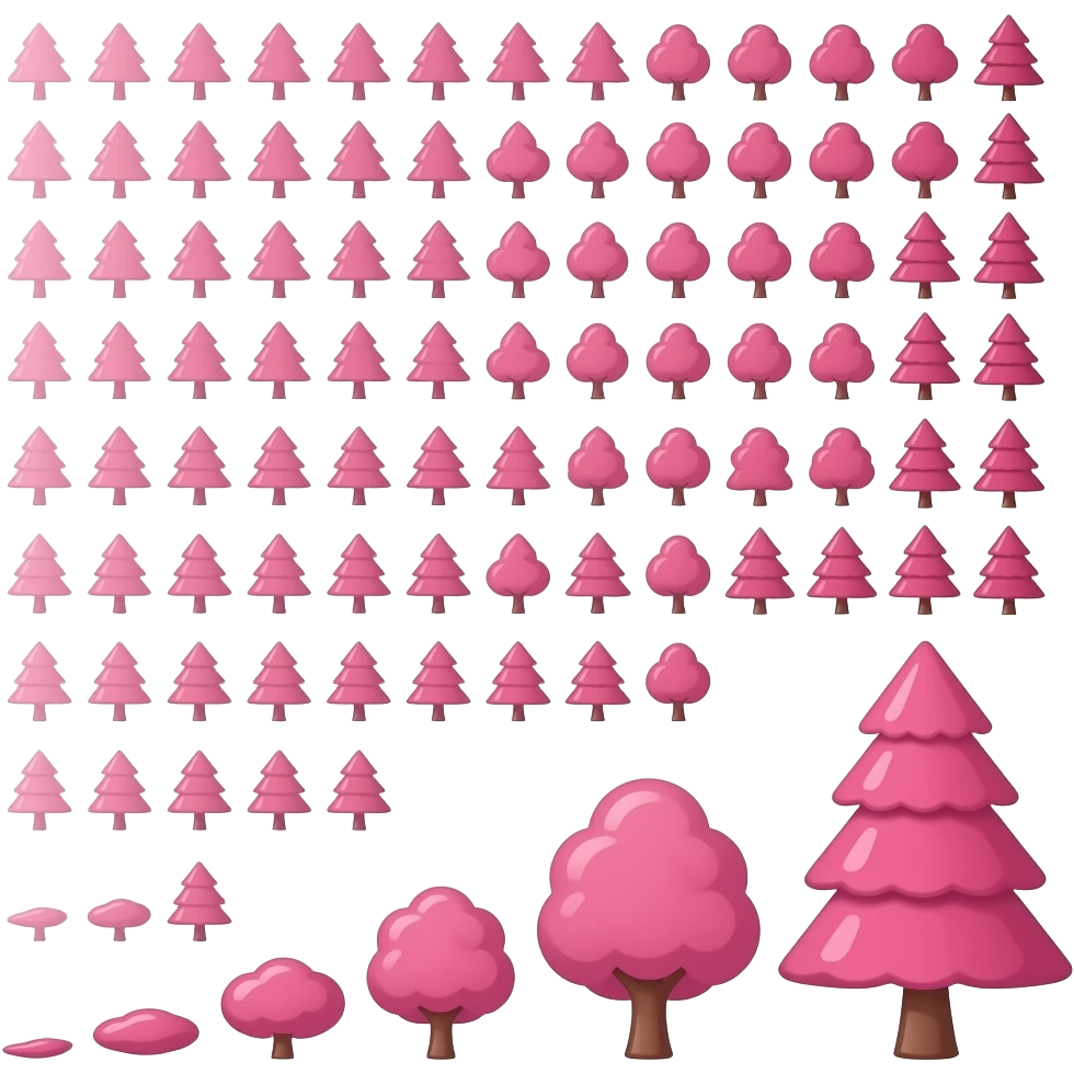 create a pink tree emojis from 0 to 100, there 0 is the seed and the 100 is the full tree emoji