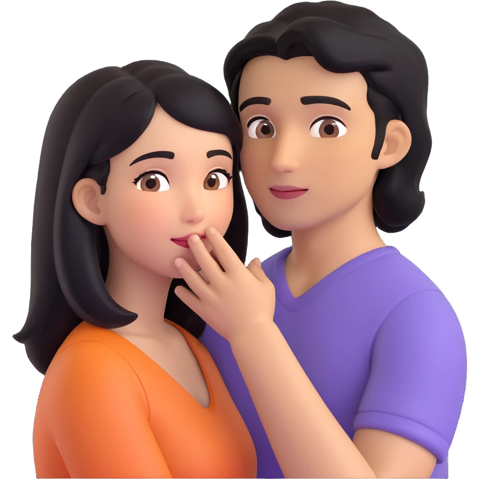An emoji of a happy couple, the woman has long black hair and a light brown skin tone, while the man has short black hair and a white skin tone. They are in a romantic pose, expressing love and joy with warm facial expressions and affectionate gestures. emoji