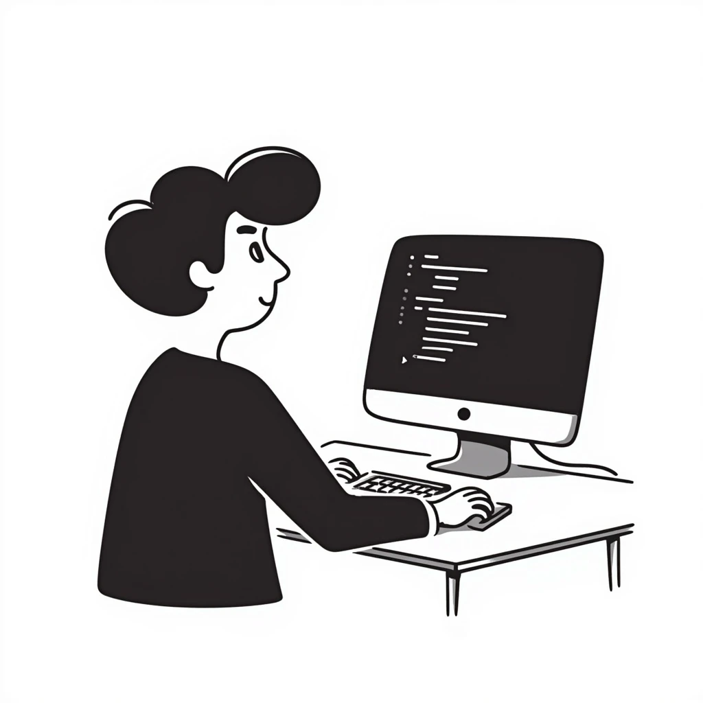 IT specialist at a computer, hand-drawn look, casual, relaxed posture emoji