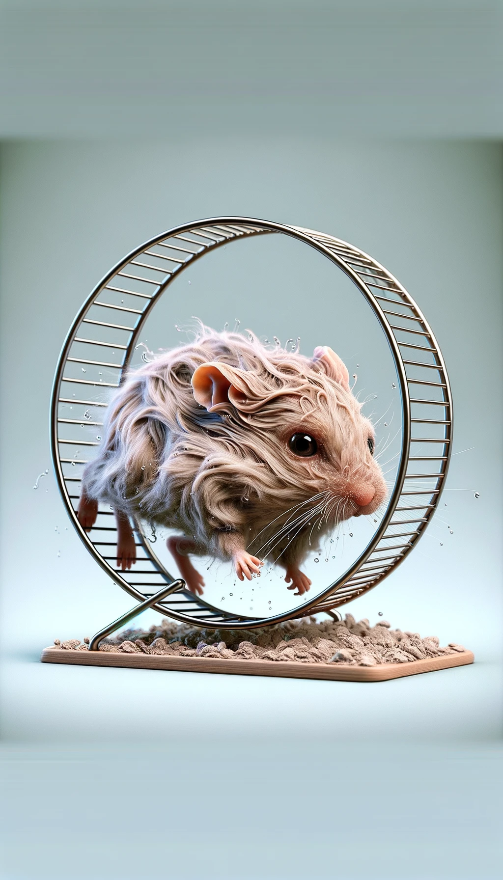 criceto stressato che corre sulla ruota, sfondo chiaro, iperrealistica 4k emoji