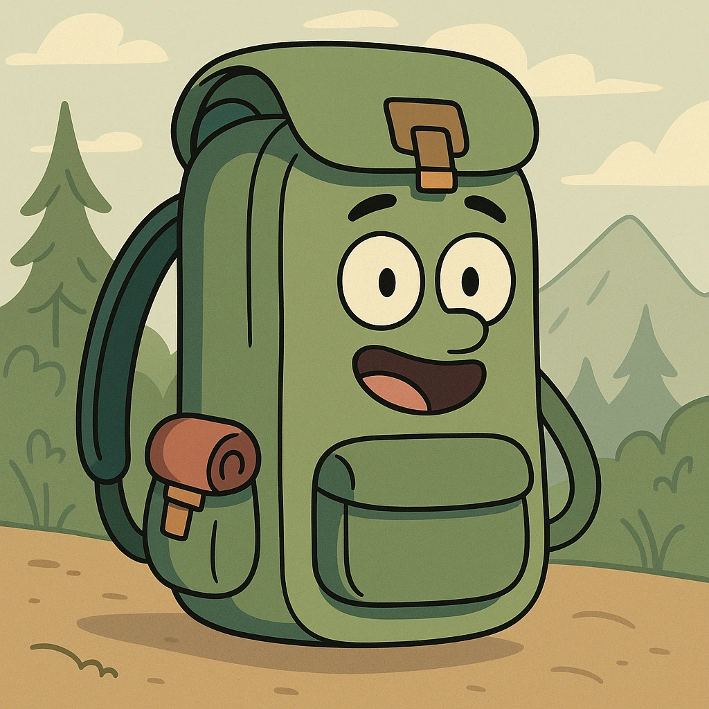 a minimalist hiking daypack, small size, subtle outdoor details, flat toon style illustration emoji