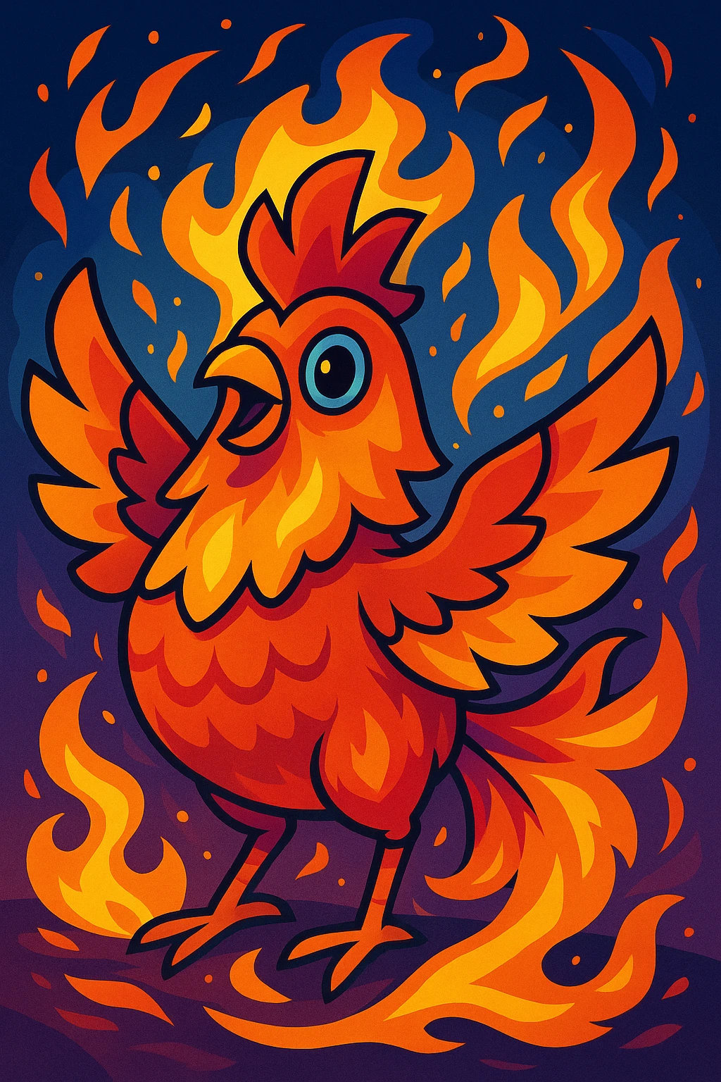 magical fire chicken, vibrant fantasy style, colorful, dynamic, fantasy art emoji