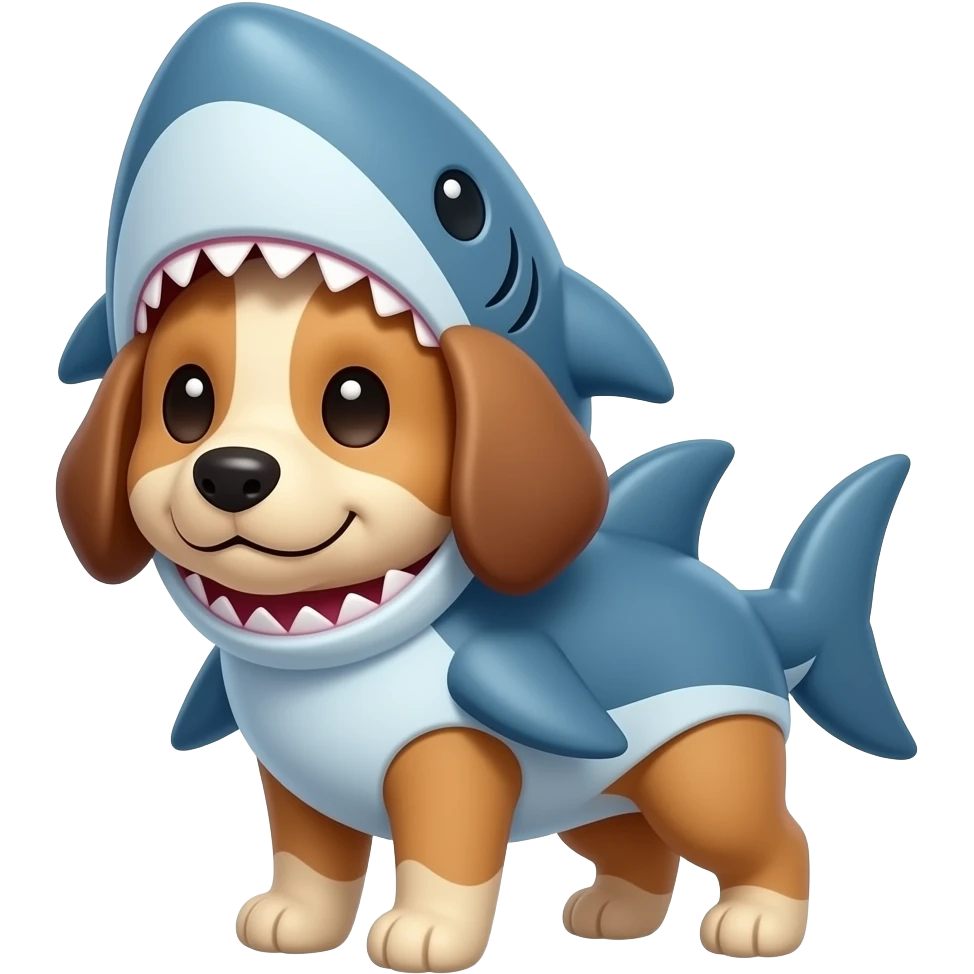 Cute dog wearing shark costume emoji