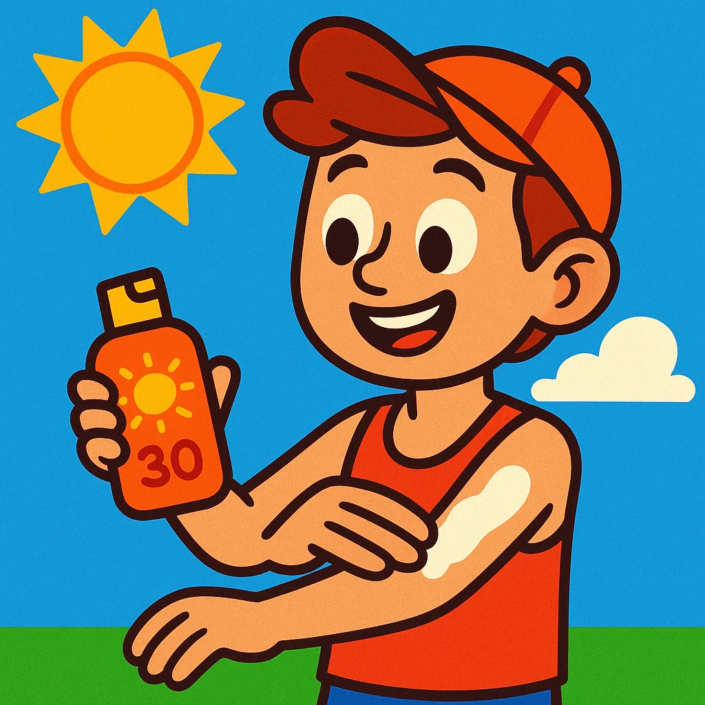 bright cartoon style of a boy applying sunscreen on his arm emoji