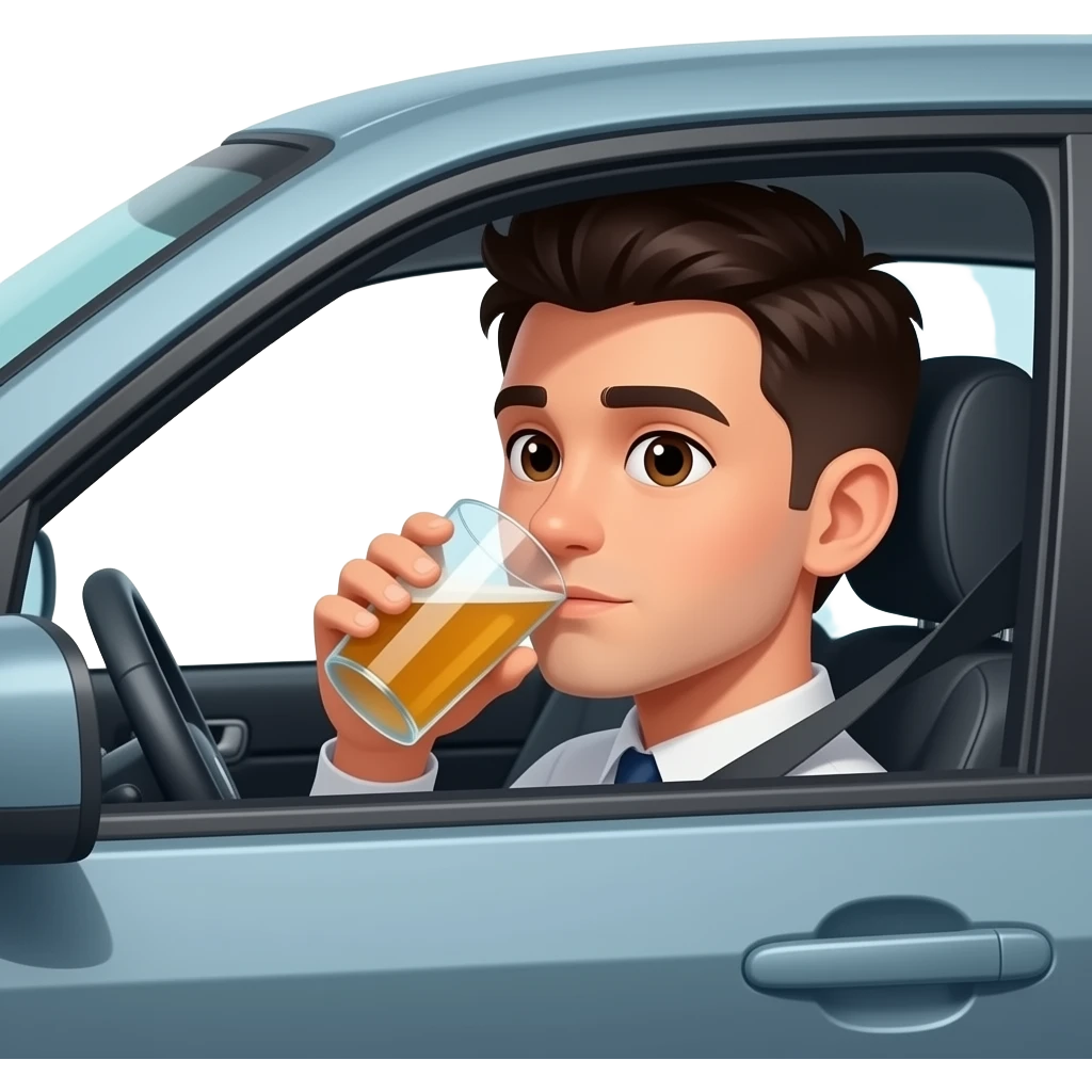 Arabada içenden kafasını çıkarmış genç esmer delikanlı araba görünsğn emoji