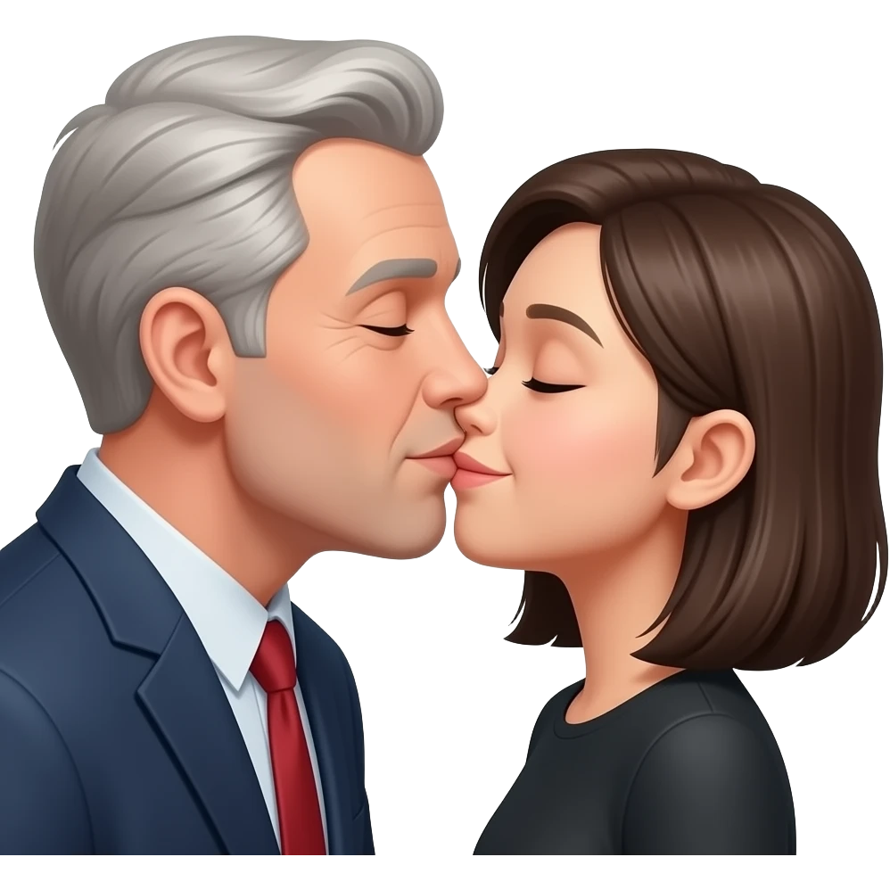 White bald man kissing Asian women emoji