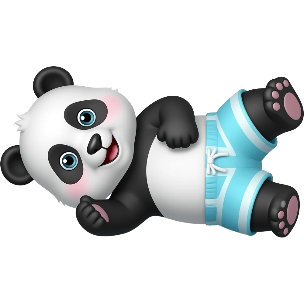 A panda that is rolling over wearing swim pants emoji