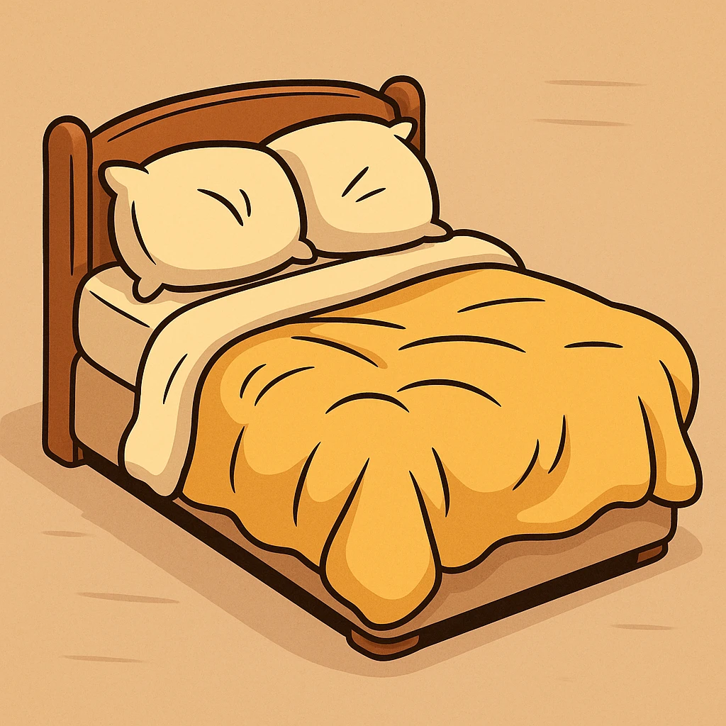 a bed, cozy and plush, cartoon style emoji