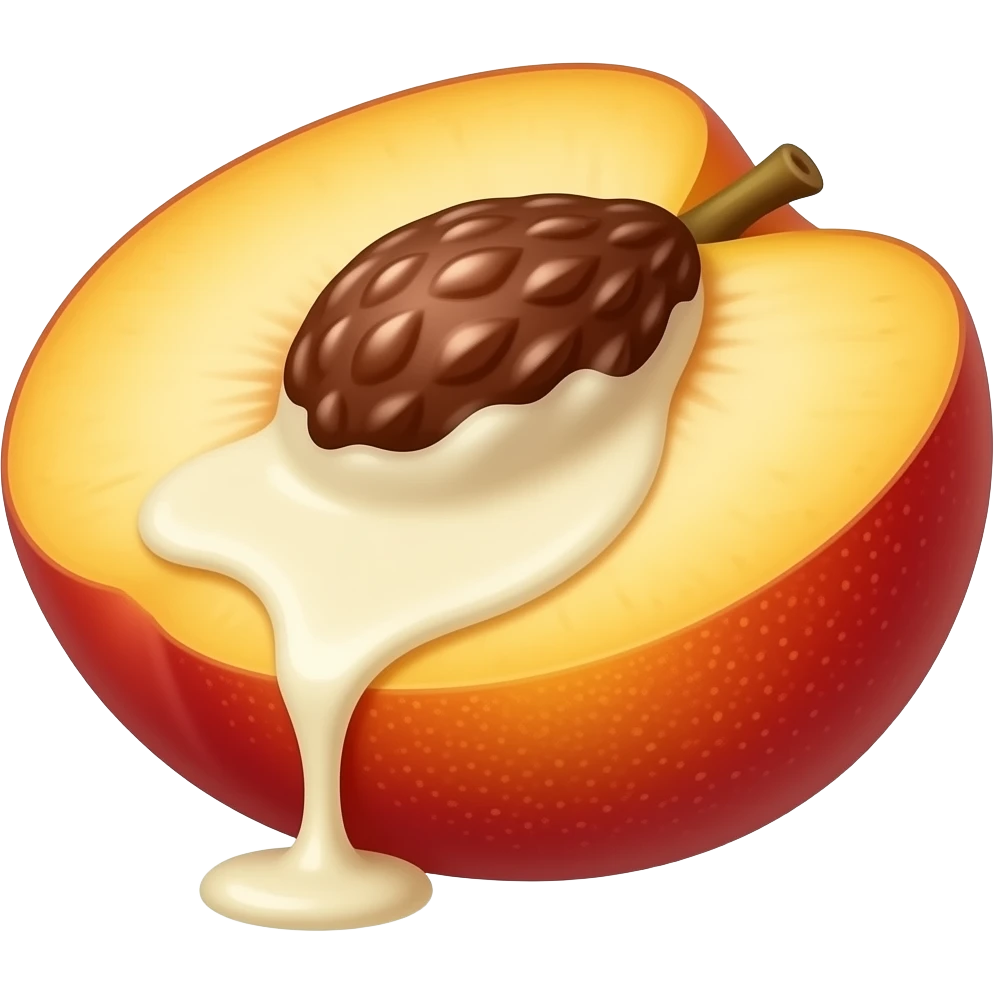 White chocolate dripping from the inside of peach slice emoji