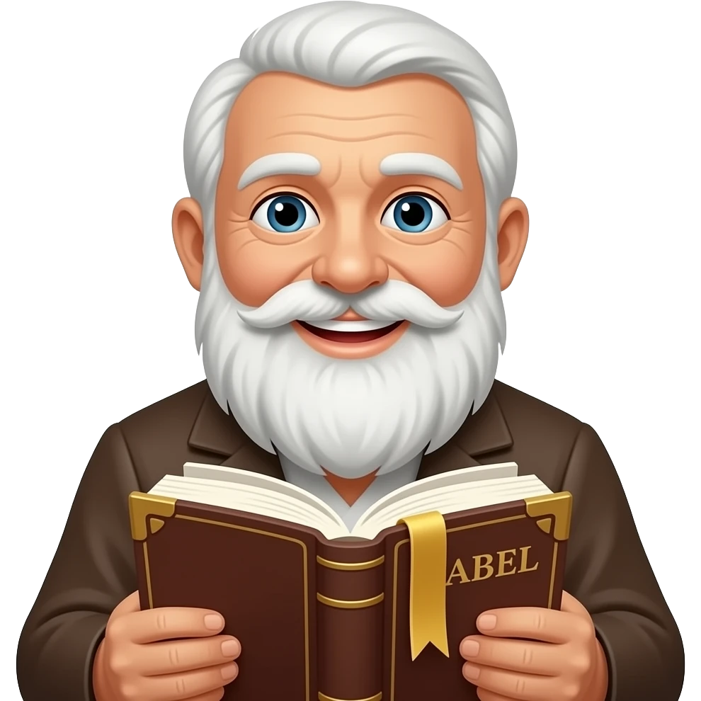 wise old man white beard smile with Bible tan skin emoji