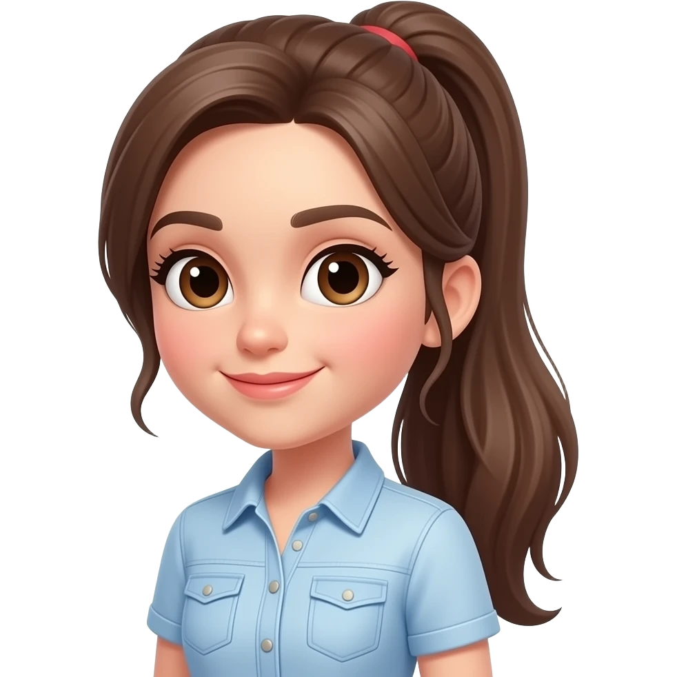 Full body long hair, brunette, brown eyes with a ponytail emoji