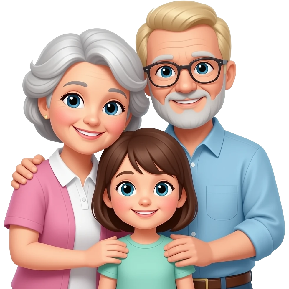 Grey grandma and blond grandpa cuddeling with brunette kid girl emoji