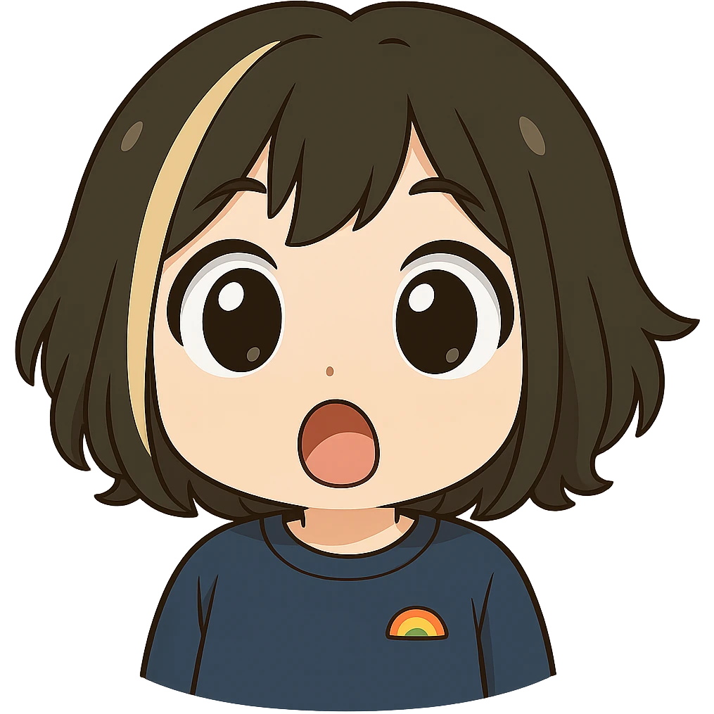 Edit this exact chibi girl to have a surprised expression while keeping the same anime chibi style, face, hair, and outfit. Remove the tears. Add wide open eyes, raised eyebrows, and a small open mouth in an 'O' shape. Maintain transparent background, sized for Twitch emoji use. emoji