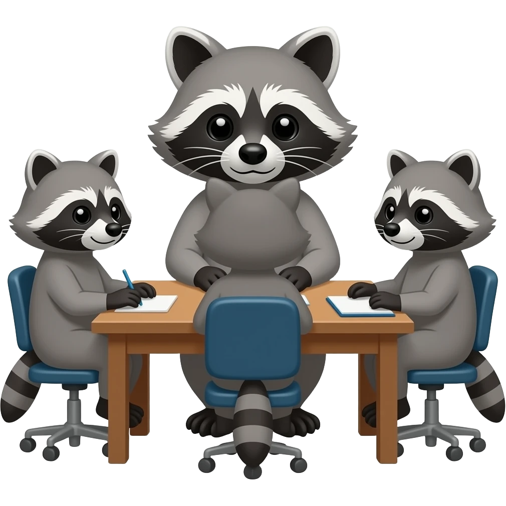 Raccoons in a meeting emoji