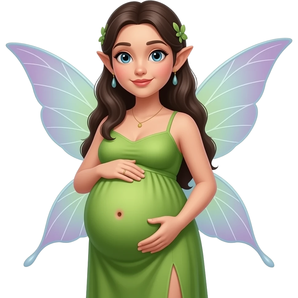 A fairy with a large overstuffed tummy makes her look heavily pregnant,her bellybutton likes kissing everything. emoji