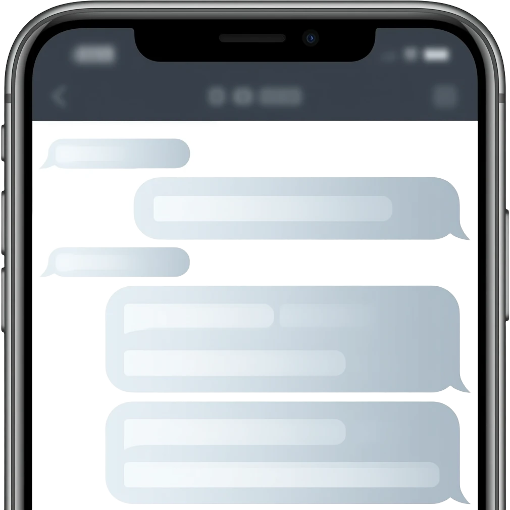 iphone device with messaging app open with muted blue-grey and grey bubbles emoji