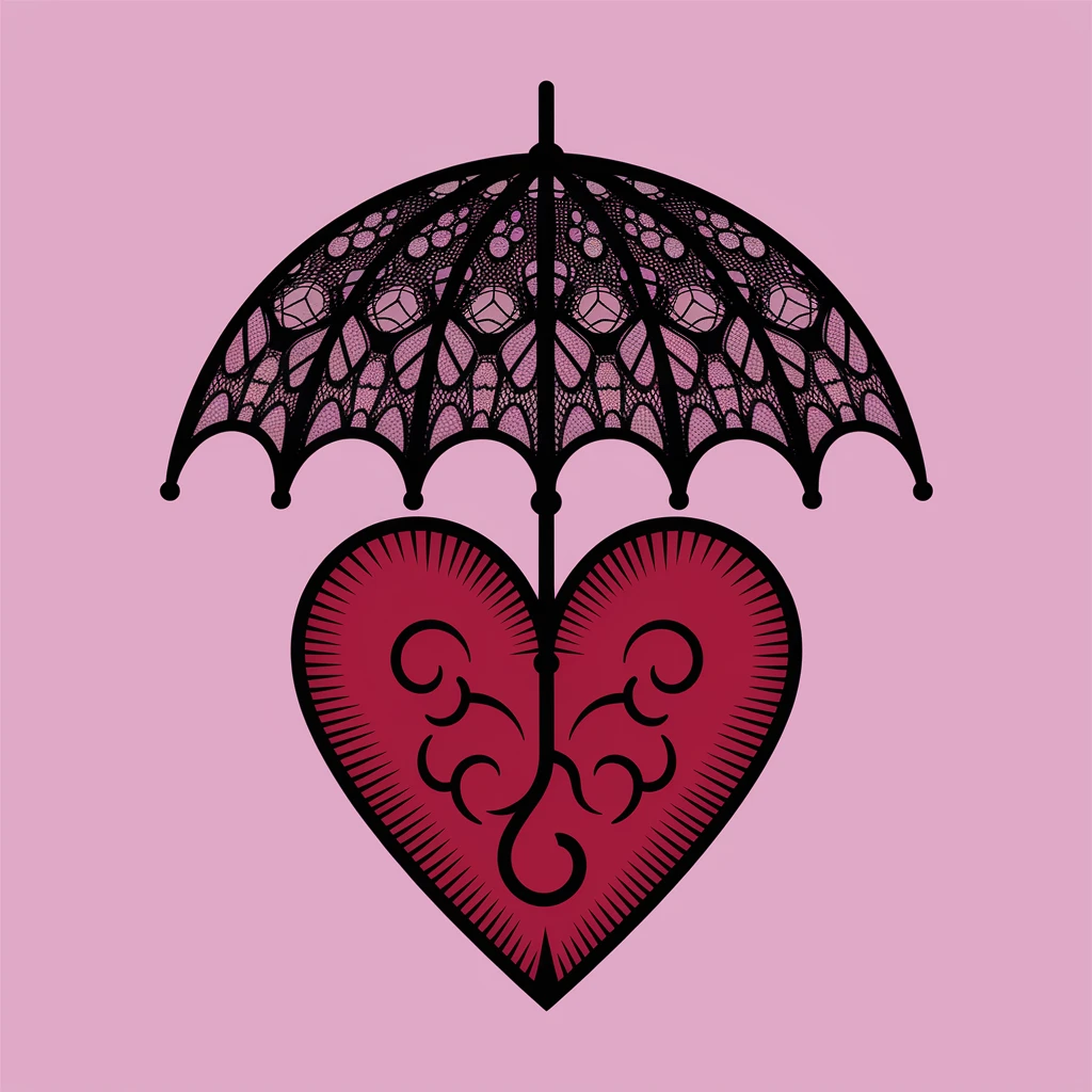 gothic heart with a black lace umbrella emoji