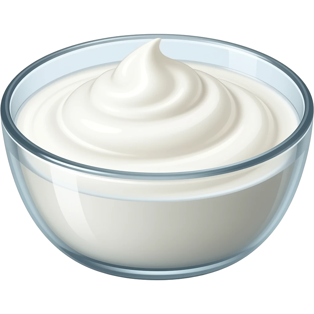 natueal yogurt in a transparent bowl, with color white emoji