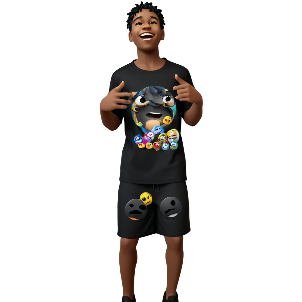 smiling boy in black outfit emoji