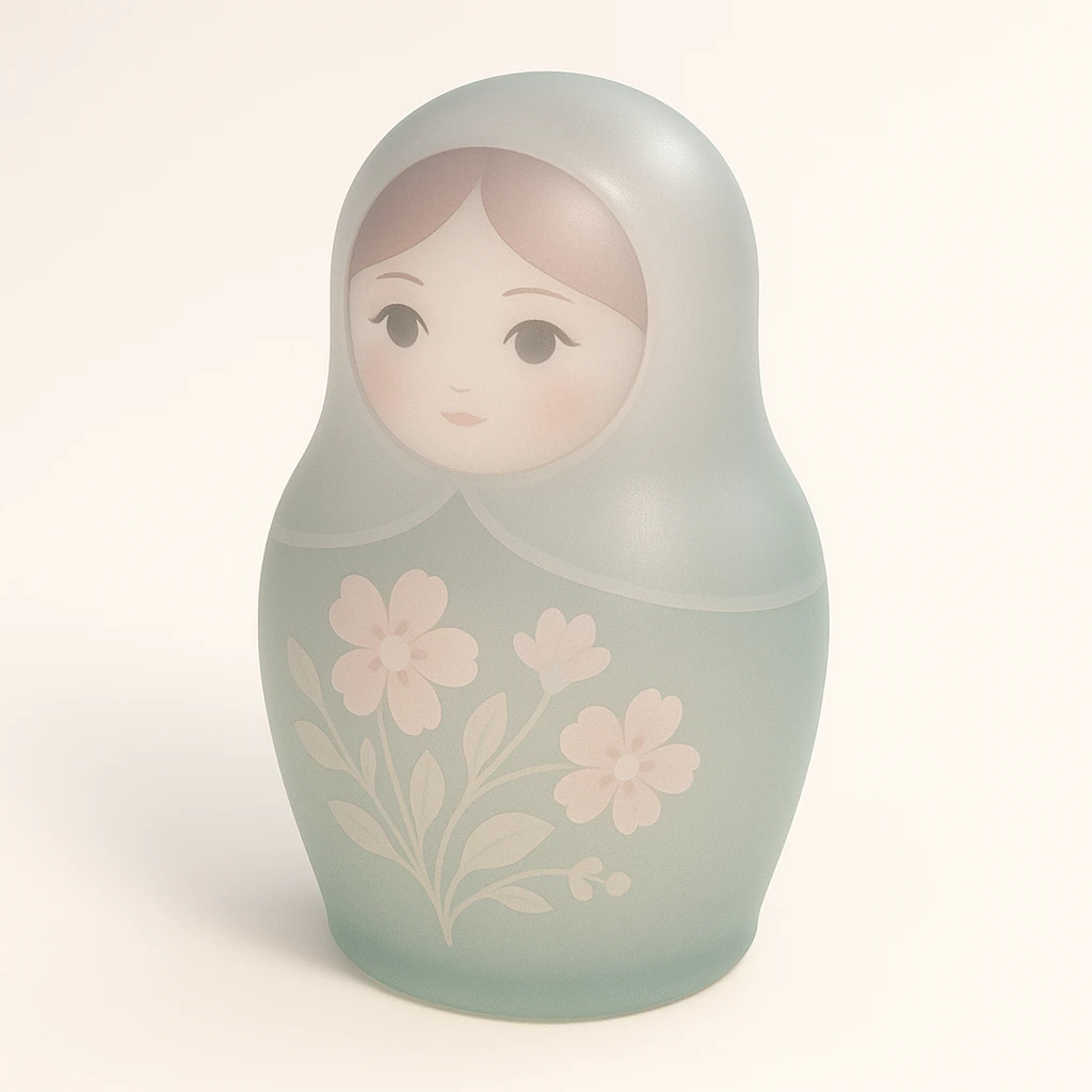 Matryoshka doll, pastel colors, soft and gentle appearance, delicate floral patterns, matte finish, second doll in a set emoji