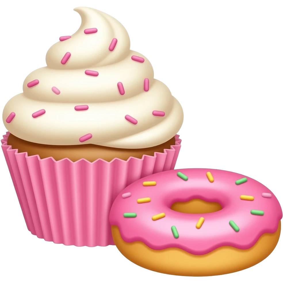 Light Pink  Sprinkles cupcake pink paper and donut in the foreground emoji