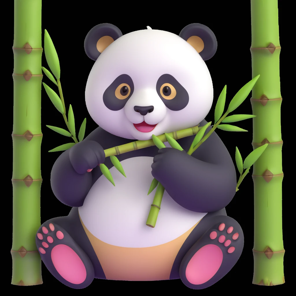 panda eating bamboo in forrest background, close up pose emoji