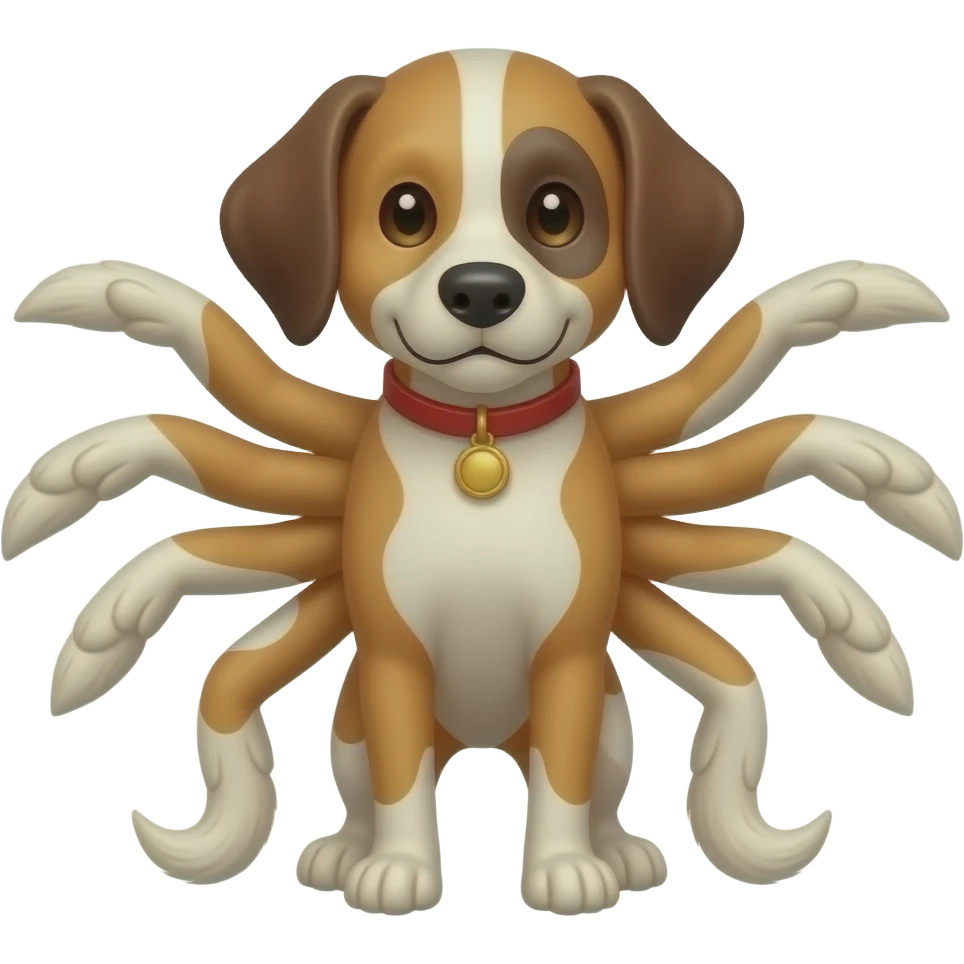 Custom iOS emoji with no blur and a white background. The topic of the emoji is "dog with 8 legs and 8 tails". It MUST maintain the general apple iOS emoji style. emoji