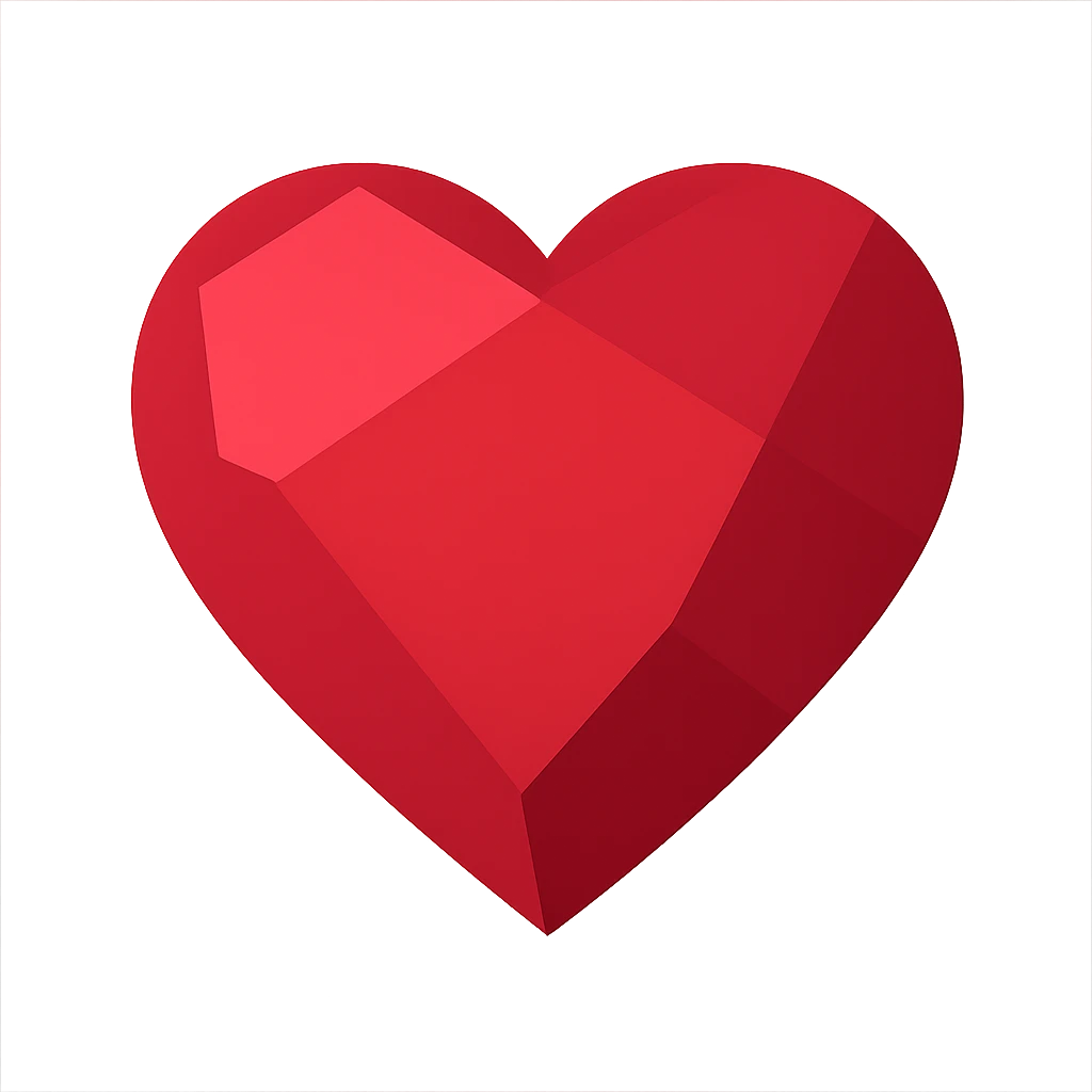 ruby heart vector illustration, icon-color-filled style, no outlines, 3-5 large facets, rich red color, simple light and shadow areas, minimalist for easy manual tracing emoji