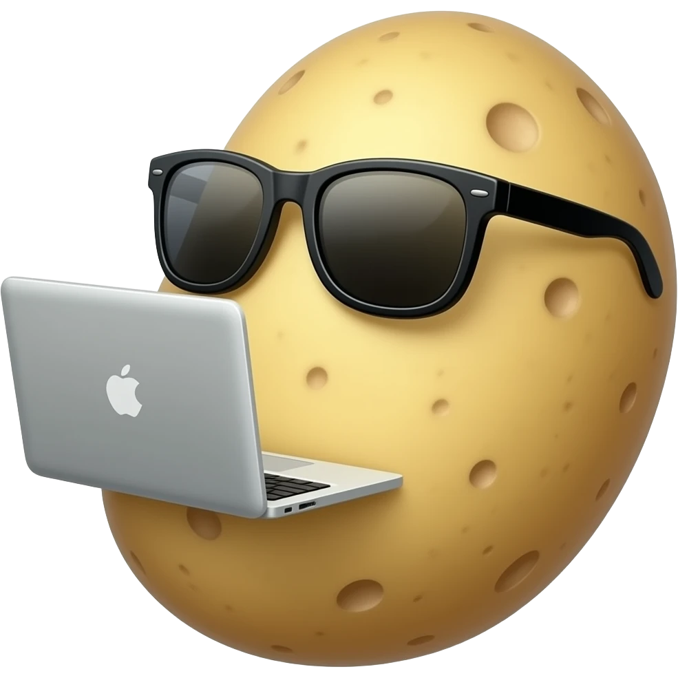 round potato wearing sunglasses with laptop emoji