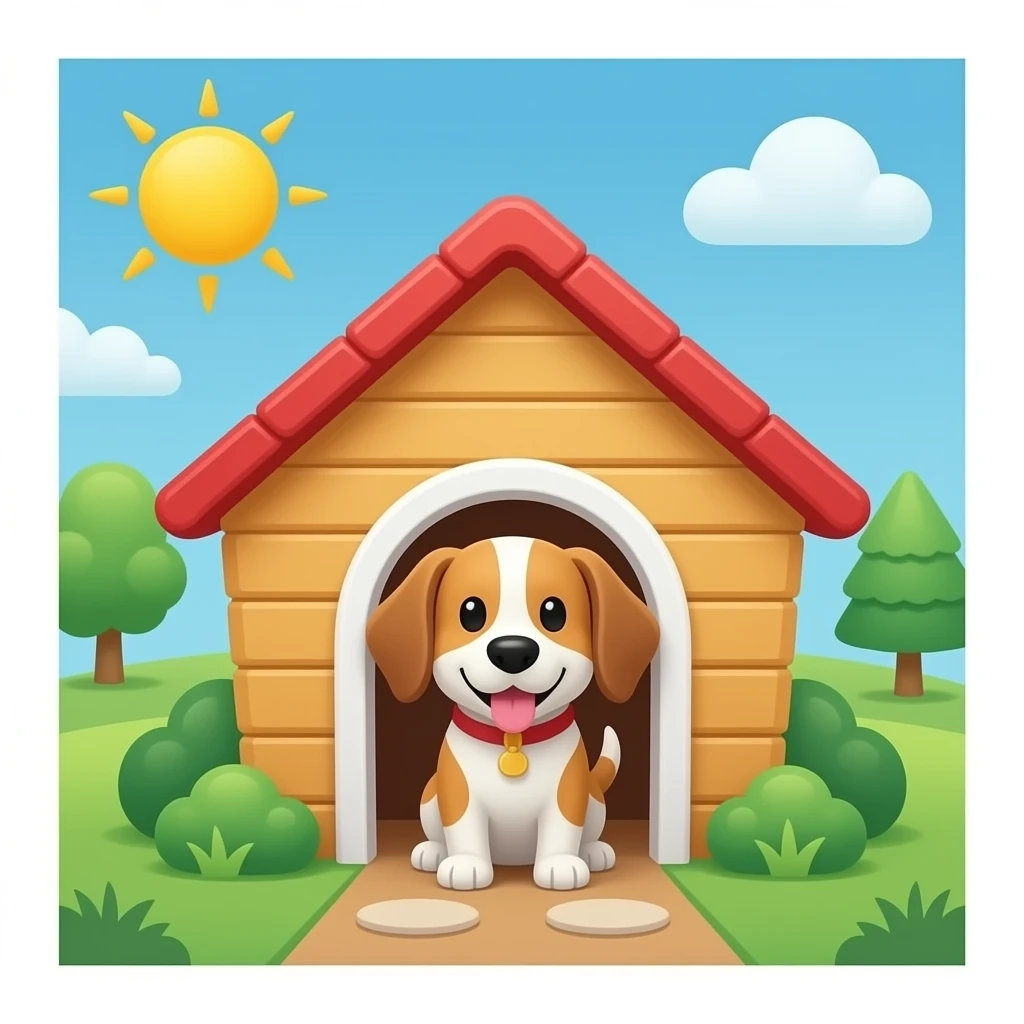 Dog pet house with identification picture emoji