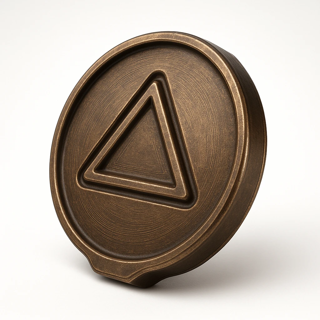 dalgona candy with triangle shape, inspired by Squid Game, bronze style emoji