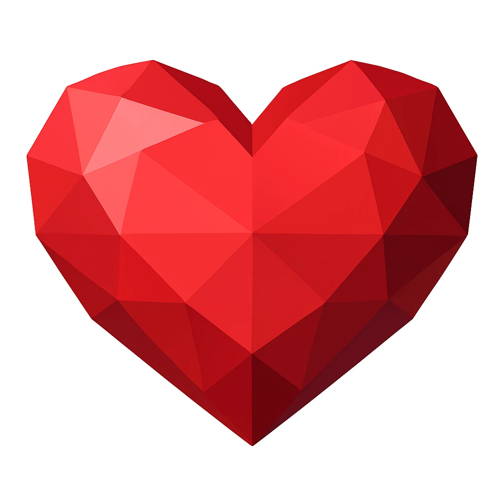 Transform this heart into a ruby in vector illustration style with no outlines, using a minimal number of large facets. Use saturated red color with simple light and shadow areas for easy manual replication. emoji