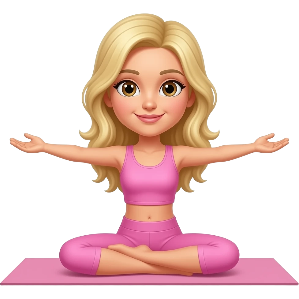 yoga loira olhos castanhos roupa rosa e bronzeada emoji